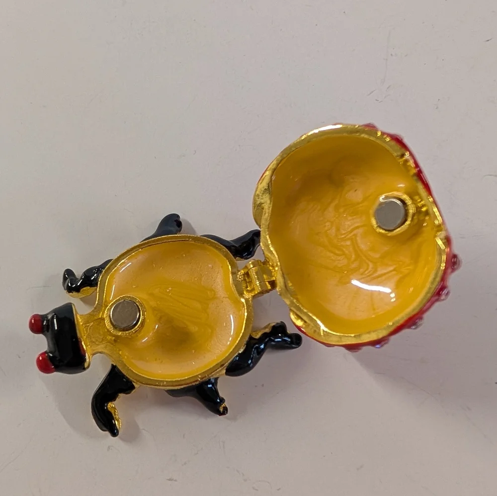Ring Box Red and Black Ladybug Rhinestones Ring Box.